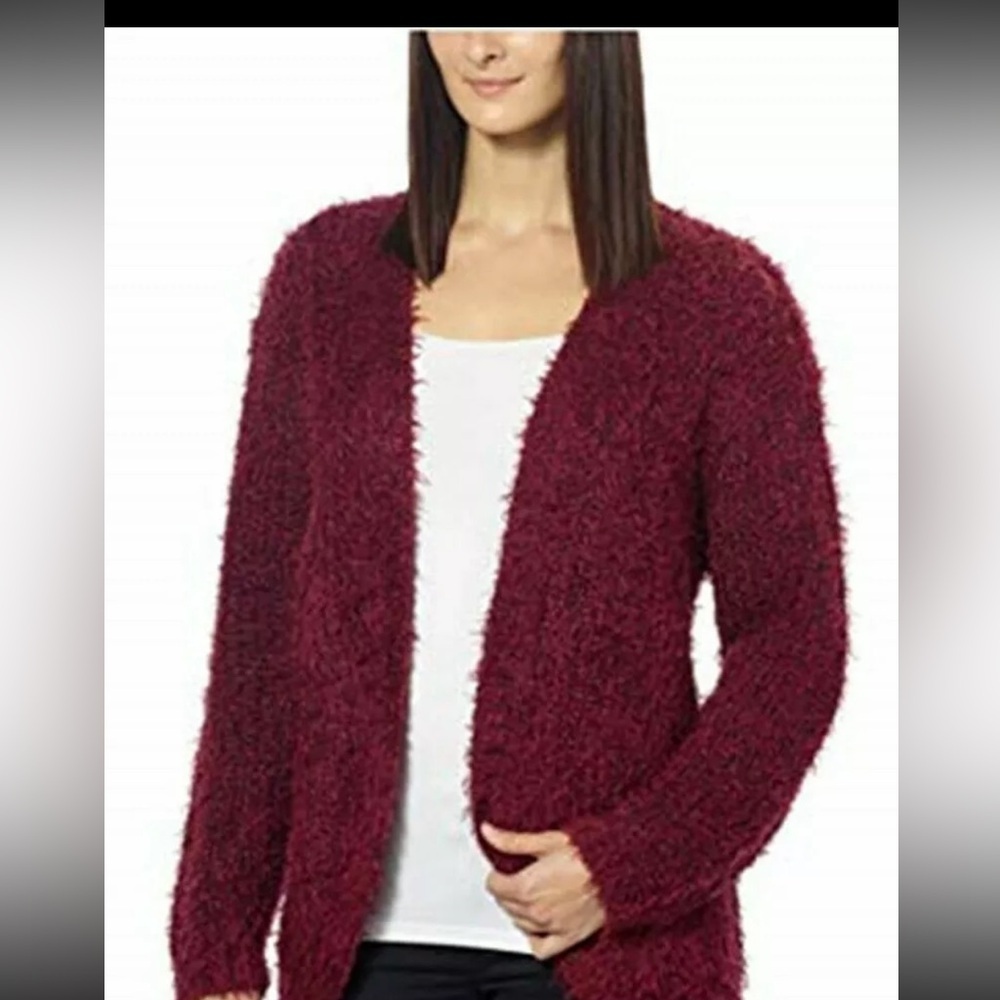 50%offw❤️ Kensie Womens Cardigan Sweater Eyelash Open Front Red M 152